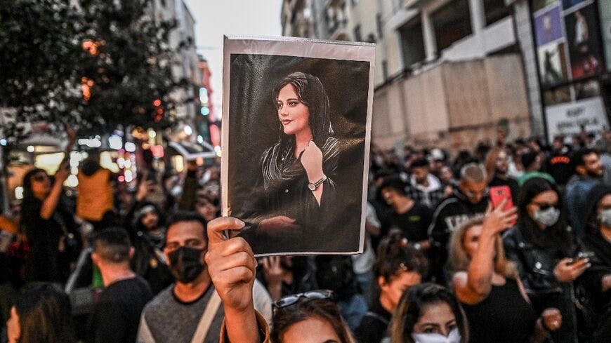 Protesters in Istanbul Protesting While Holding an Image of Mahsa Amini