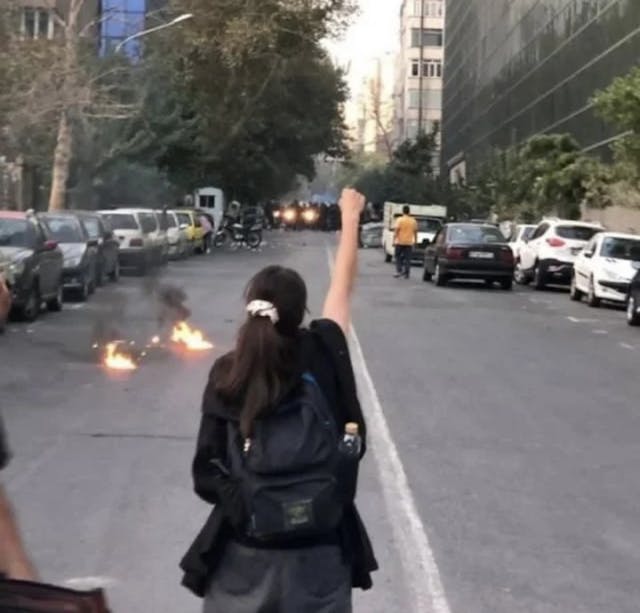 Image of a Young Girl Protesting in the Streets of Iran 