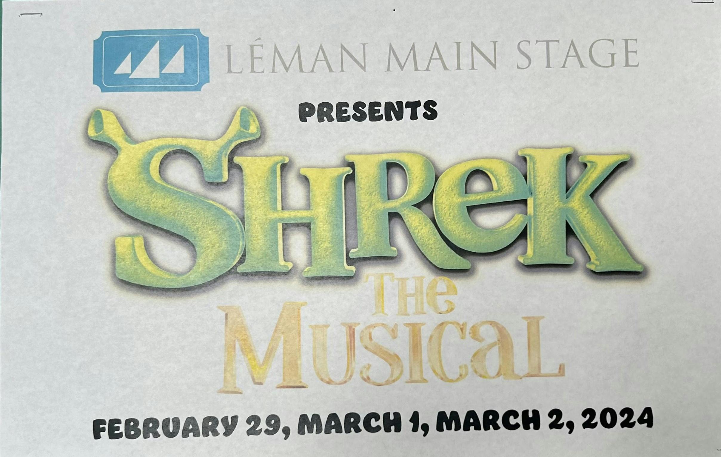 Flier For Leman's Production of Shrek The Musical